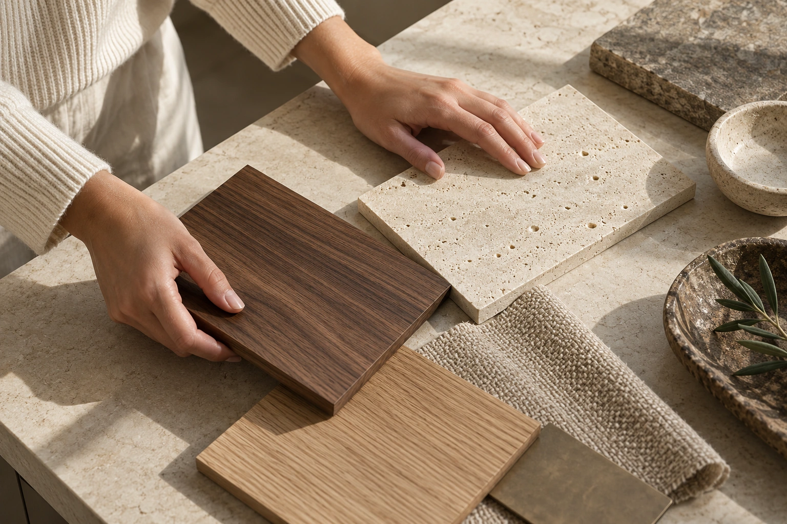 Inspiration : choix d’échantillons de bois et de pierre naturelle